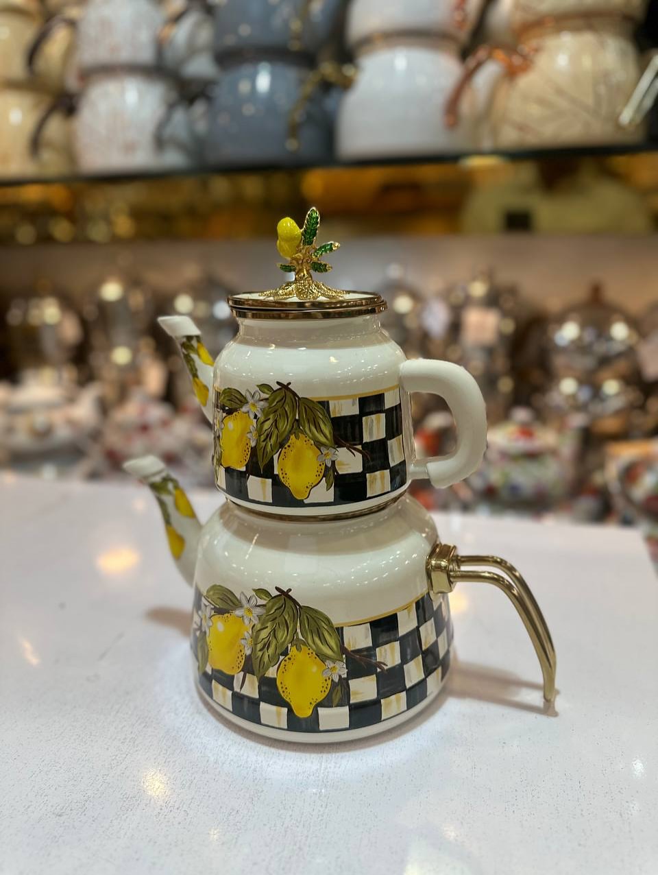 کتری قوری لعابی ۲/۵ لیتر و قوری ۱ لیتر